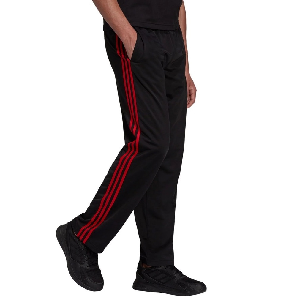 Adidas Men's Fleece Lined Seamed Black Joggers with Red Accents Size Large Goth